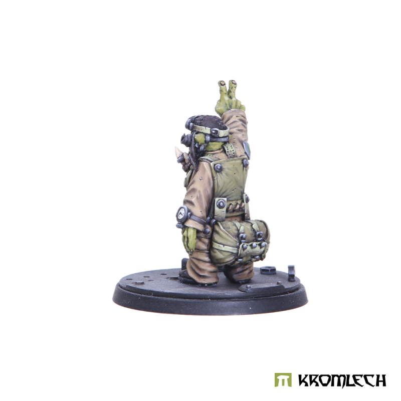 The painted Flying Ace from behind, a pack on his back