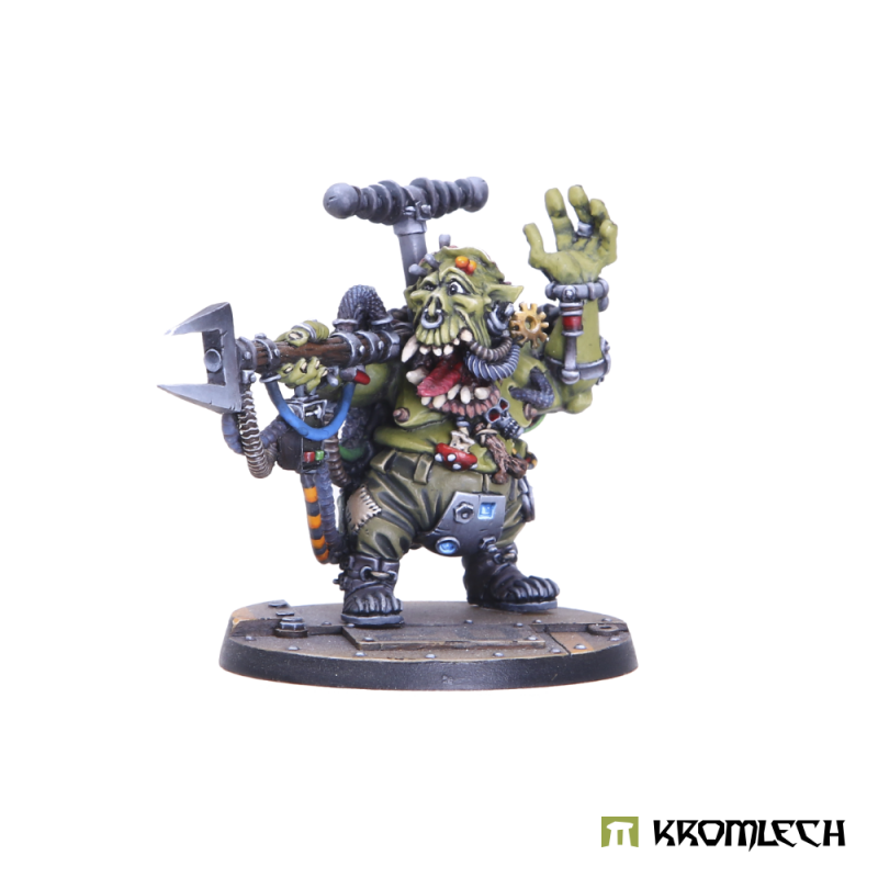 The painted Orc Freak from the front right, one hand raised