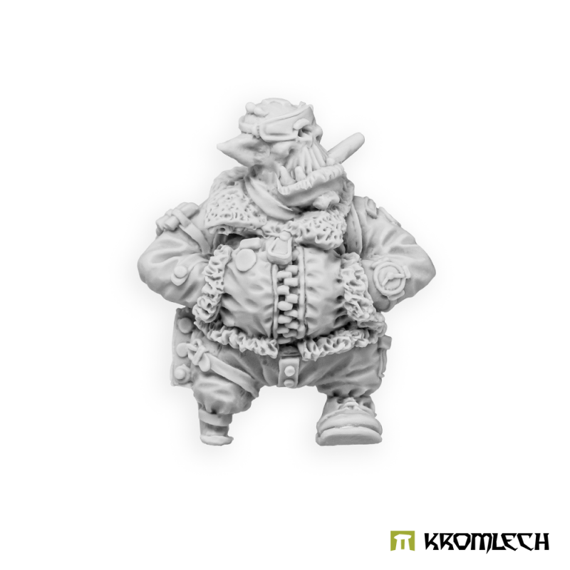 The Green Baron in grey resin, hands on his hips