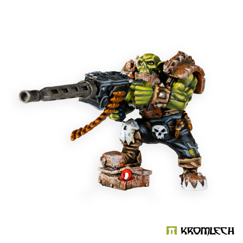 The painted Orc Gunner with a long machine gun, seen from the side