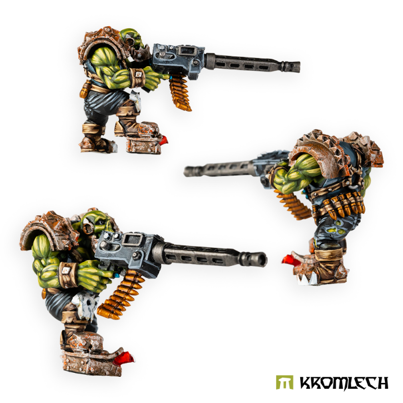 Three painted Orc Gunners, built with machine guns