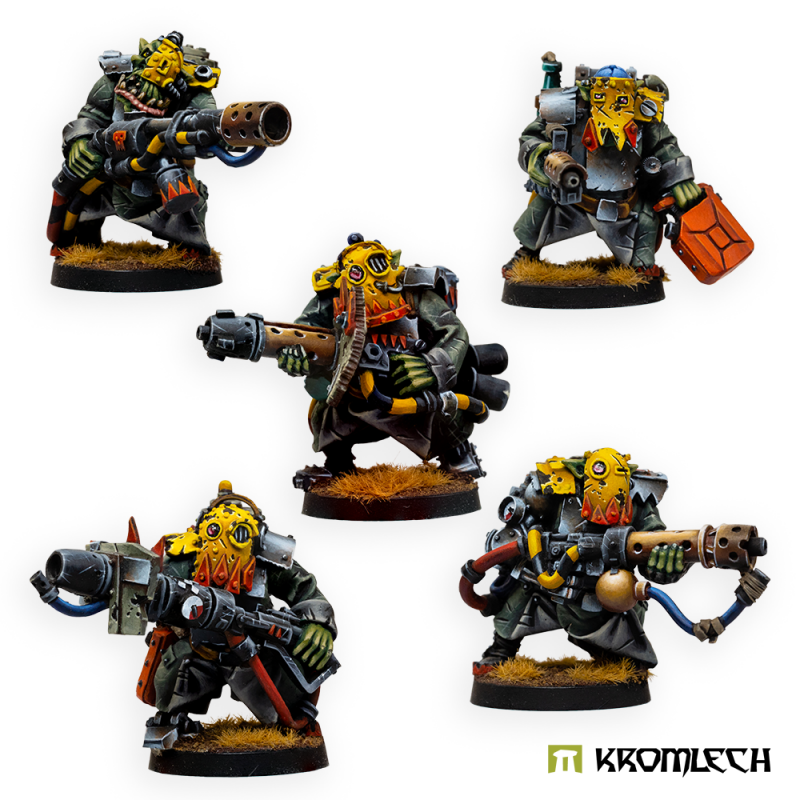Four painted Incinerators with heavy flamers, one carrying a red fuel can