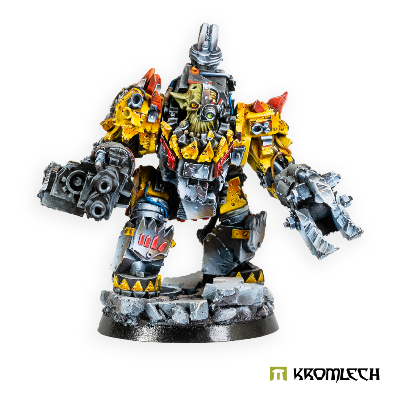The painted Juggernaut from the front, horned helmet and tusked chest grille