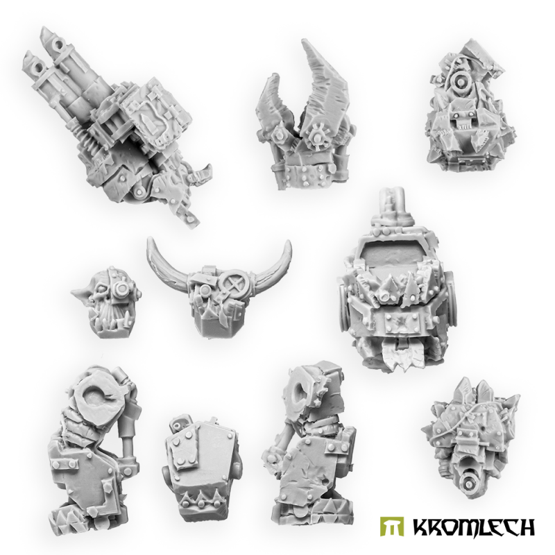 The resin parts in grey: arms, torso, legs, backpack and heads