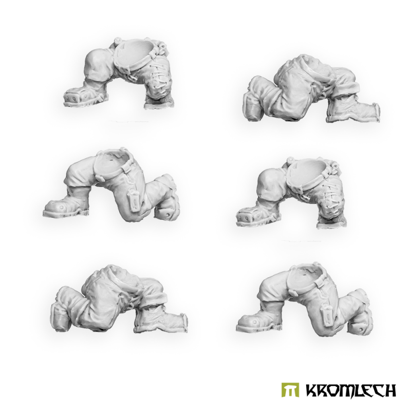 The six Kneeling Legs in grey resin, three designs in pairs