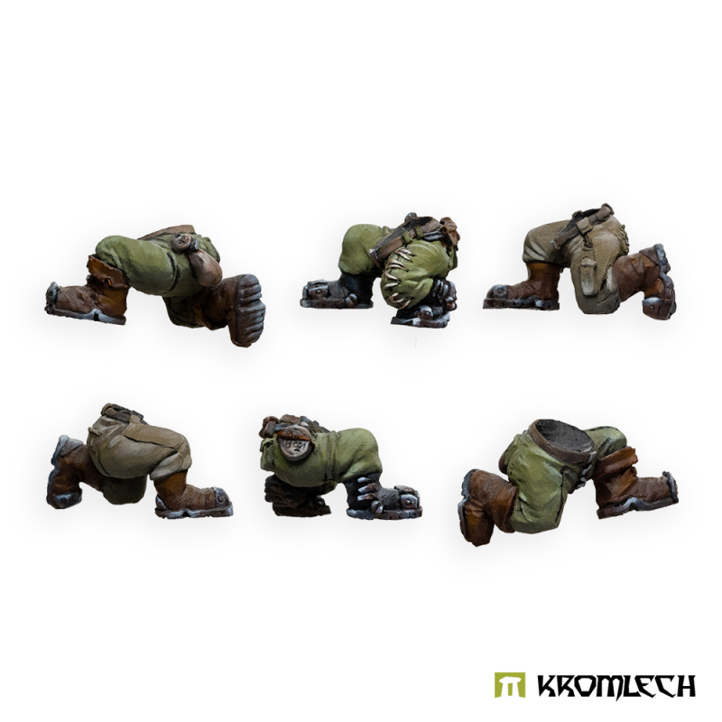 Kromlech Orc Kneeling Legs painted: six kneeling orc legs in baggy trousers and heavy boots