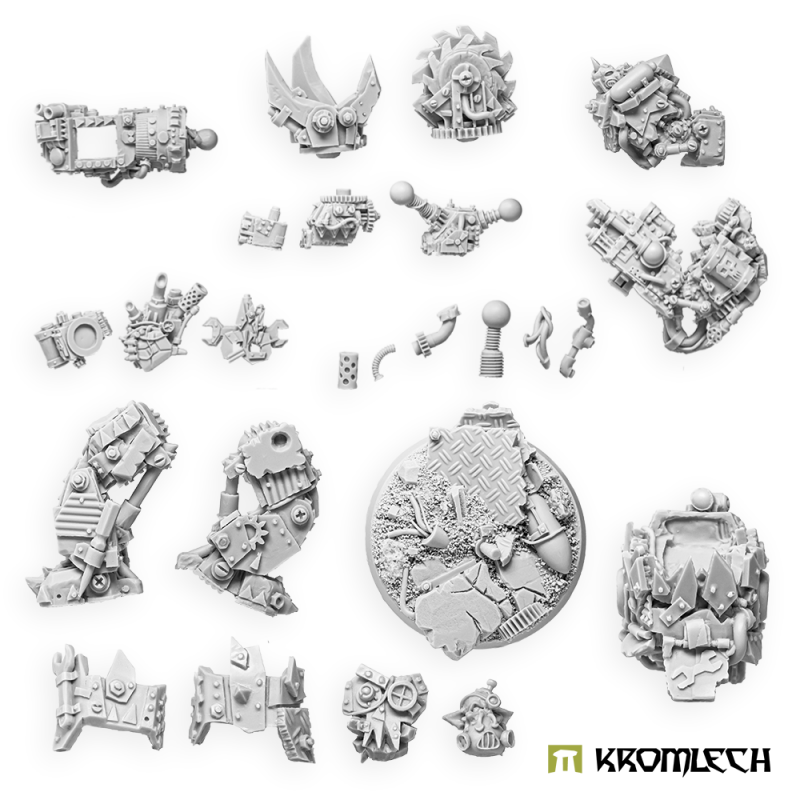 The Mech-Boss parts in grey resin, with its round base