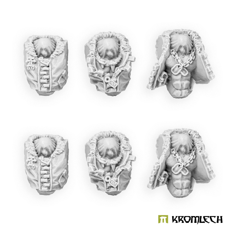 The six Orc Pilot Torsos in grey resin, three designs in two rows