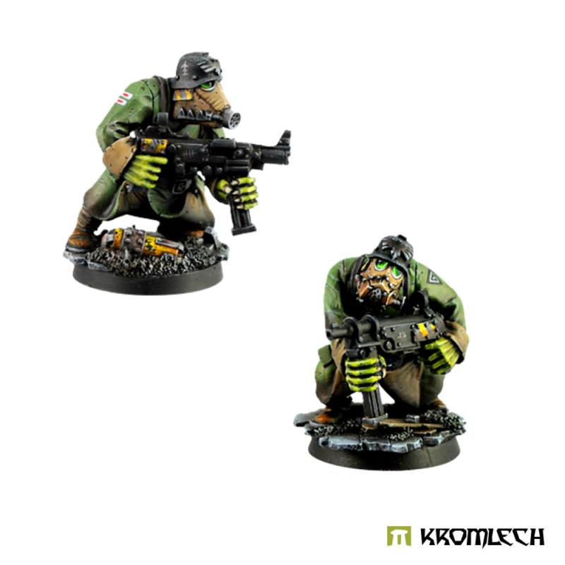 Two painted troopers crouching with stubby submachine guns