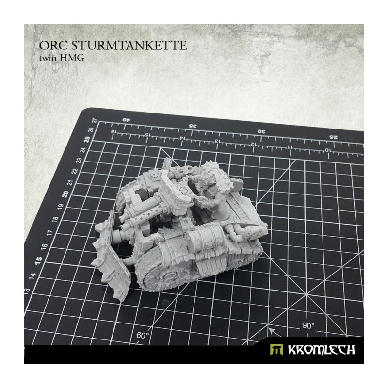 The assembled Sturmtankette on a cutting mat, seen from the front left
