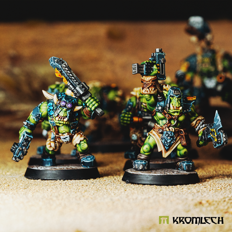 Example of use: two assembled Wild Tribez orcs on sandy ground
