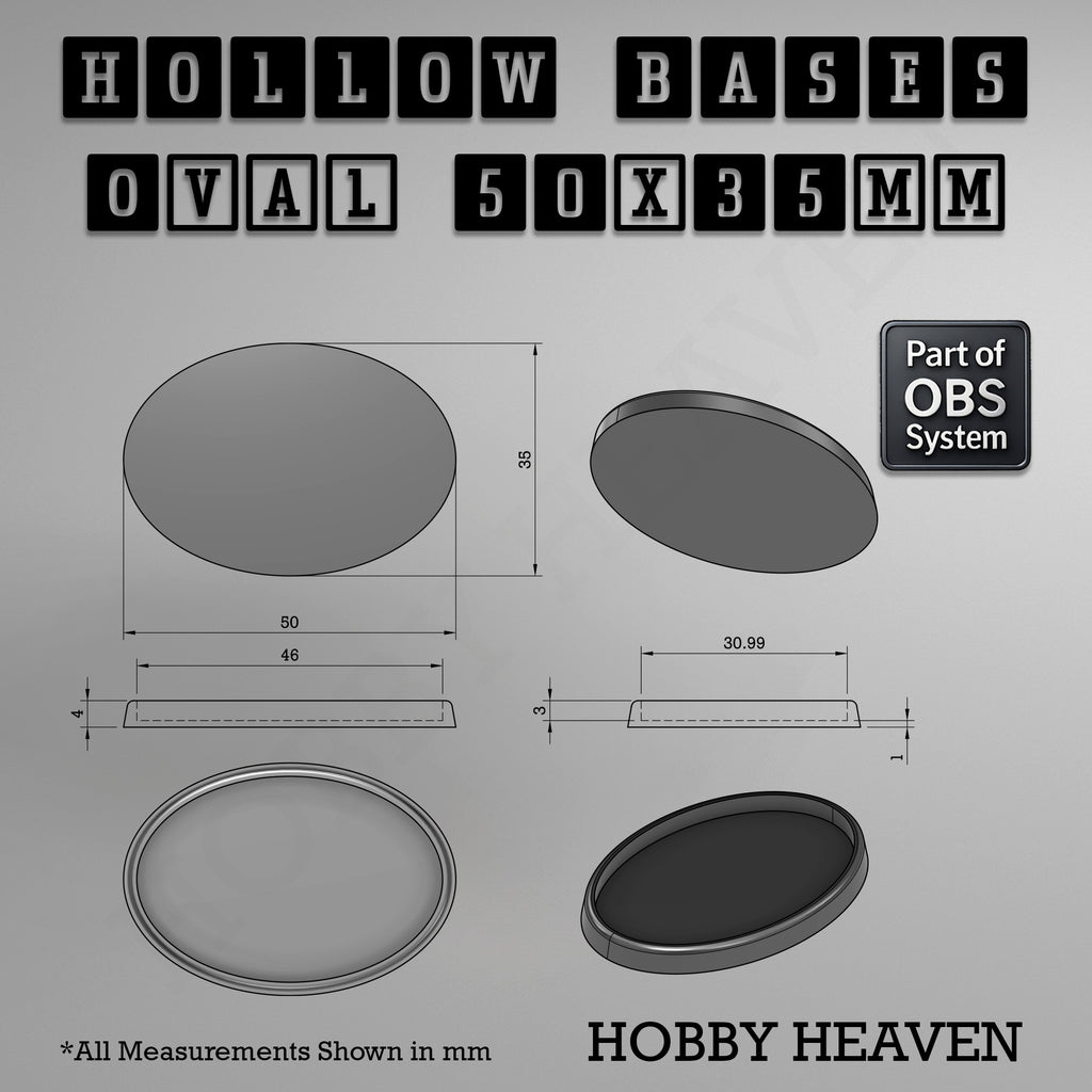 Hollow Bases Range  - Wargaming 3d Printed Bases (OBS System)