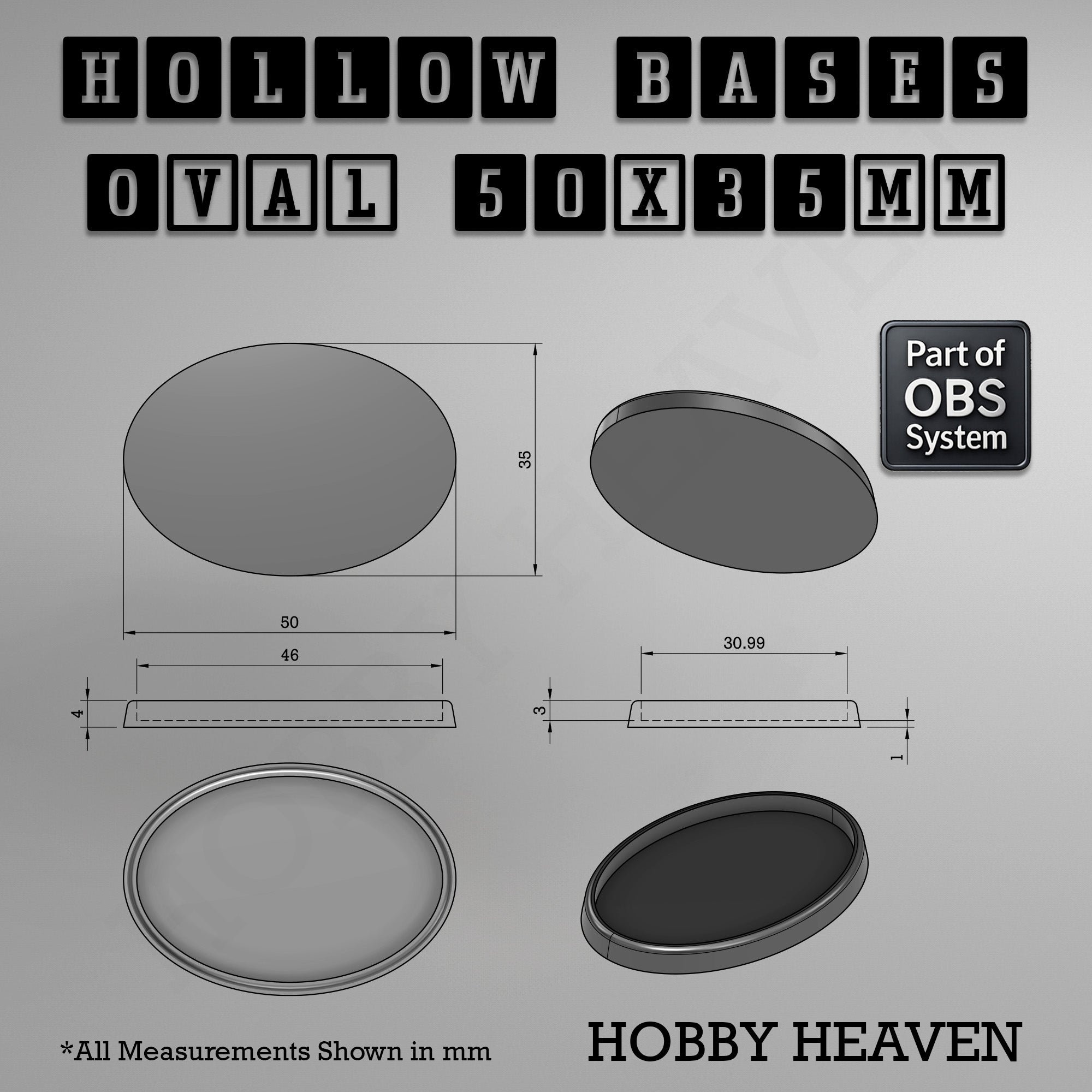 Hollow Bases Range  - Wargaming 3d Printed Bases (OBS System)