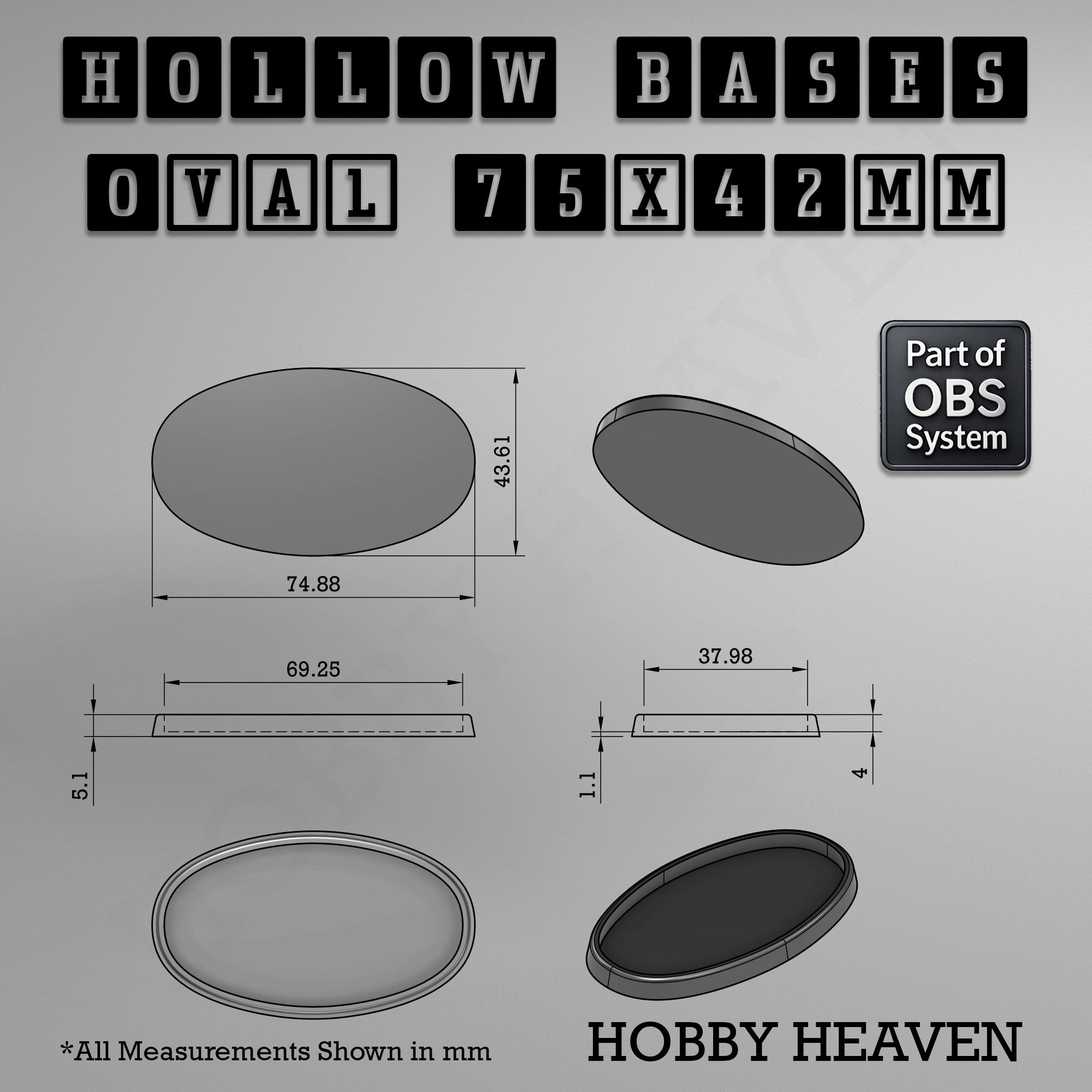 Hollow Bases Range  - Wargaming 3d Printed Bases (OBS System)