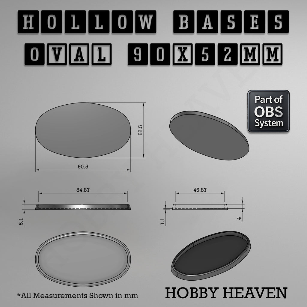 Hollow Bases Range  - Wargaming 3d Printed Bases (OBS System)