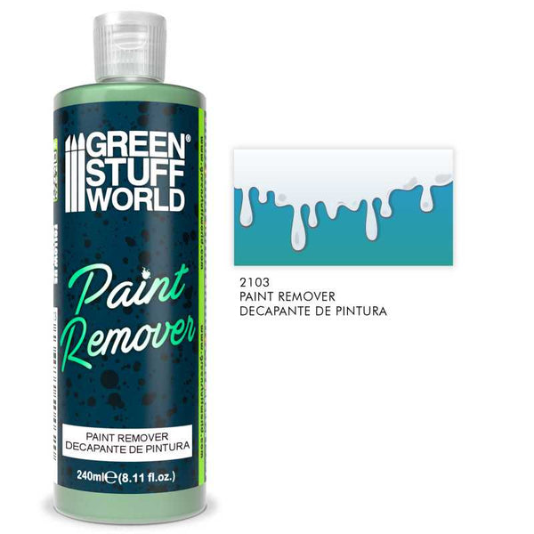 Green Stuff World paint remover bottle with a small sample on a white background