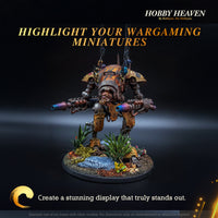 Highlight your wargaming miniatures" banner featuring a detailed painted figure, promoting Hobby Heaven products for creating stunning and standout displays. Ideal for hobbyists seeking high-quality bases for their miniature collections.
