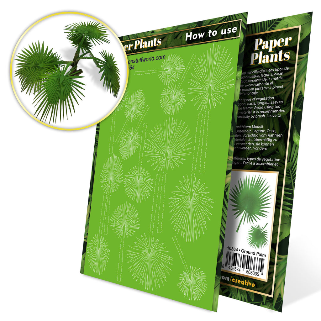 Uncoloured Paper Plants Ground Palm pack: green laser-cut sheet with a picture of the finished plants