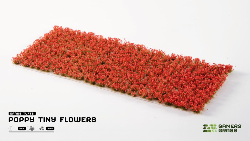 Sheet of Poppy Tiny Flowers tufts in red color for wargaming and scale modeling