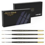 Set of Siberian Kolinsky painting brushes with branded packaging on a white background