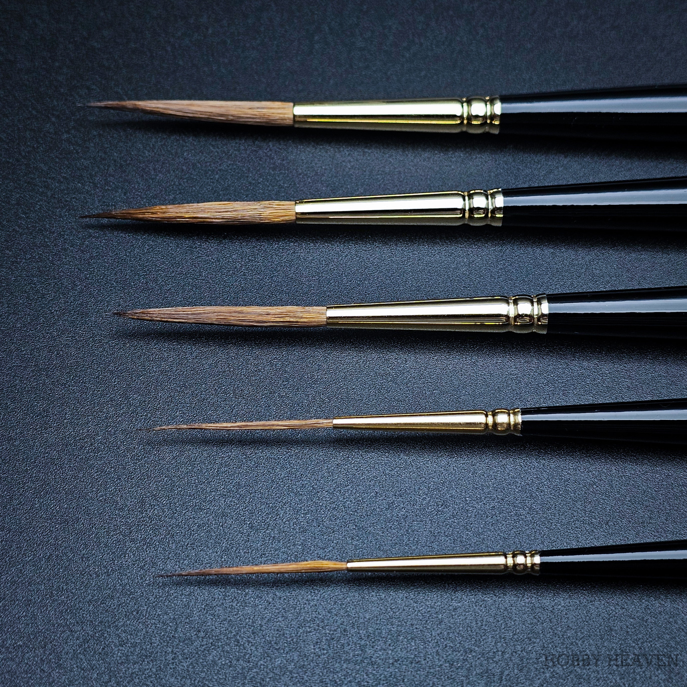 Raphael 8802 Kolinsky Sable Rigger paintbrushes detail view – professional precision tips for miniature and scale modeling