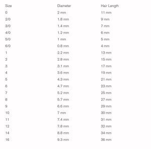 Raphael Kolinsky Sable Series 8404 Brush sizes chart