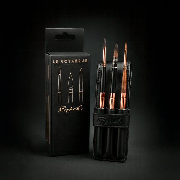 Raphael Le Voyageur artisan travel watercolour brush set with luxury leather case and French packaging
