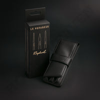 Raphael Le Voyageur travel watercolour set packaging with elegant black leather brush case
