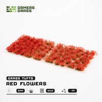 Sheet of 70 Red Flowers - Wild tufts, displaying variety of shapes and sizes of realistic, red petal-covered flower clusters and berry-like structures
