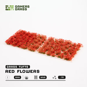 Sheet of 70 Red Flowers - Wild tufts, displaying variety of shapes and sizes of realistic, red petal-covered flower clusters and berry-like structures