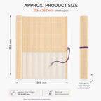 Rosemary & Co bamboo brush roll dimensions infographic showing approximate open size and rolled storage format
