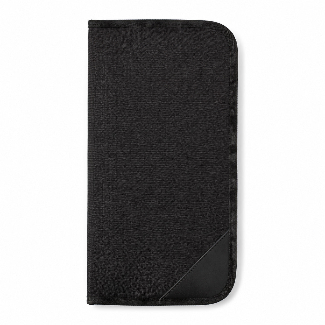 Closed Rosemary & Co black nylon brush case with firm outer casing and zip-around edge for storing and carrying artist brushes