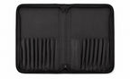 Open Rosemary & Co black nylon brush case with 18 brush pockets and two large storage pockets for artists brushes and accessories
