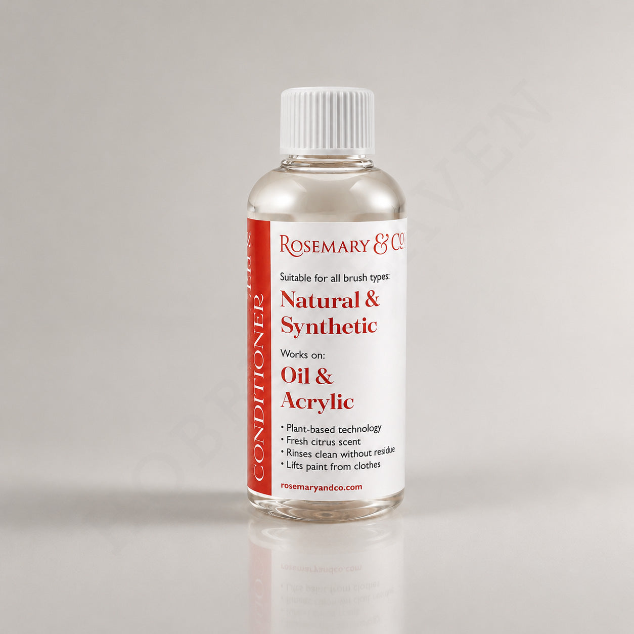 Rosemary & Co plant-based brush cleaner and conditioner 100ml bottle with red and white label