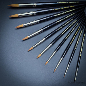 Rosemary & Co Red Dot Spotters synthetic brushes angled group shot on black background