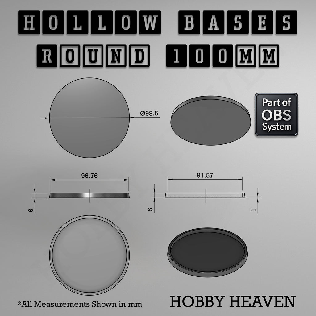 Hollow Bases Range  - Wargaming 3d Printed Bases (OBS System)