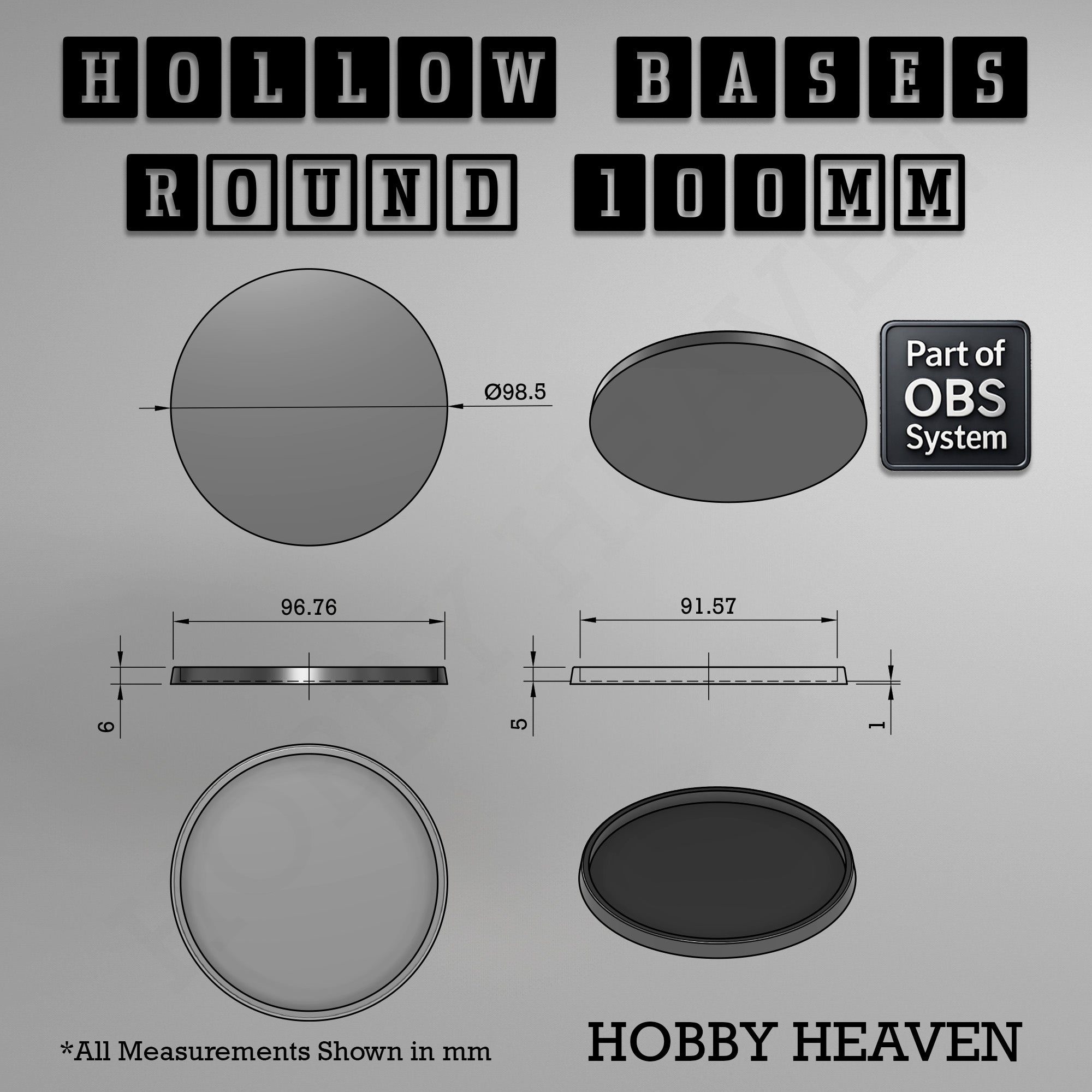 Hollow Bases Range  - Wargaming 3d Printed Bases (OBS System)