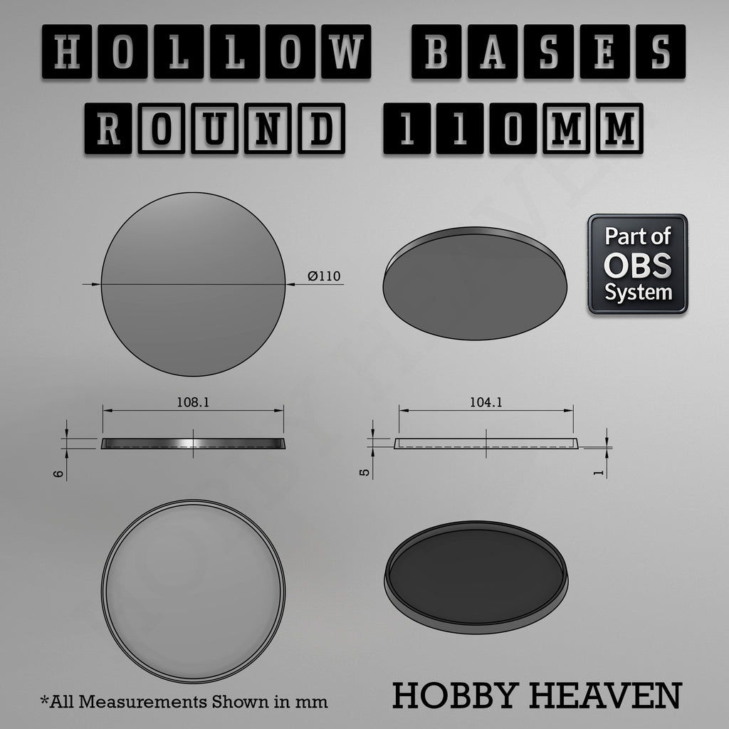 Hollow Bases Range  - Wargaming 3d Printed Bases (OBS System)