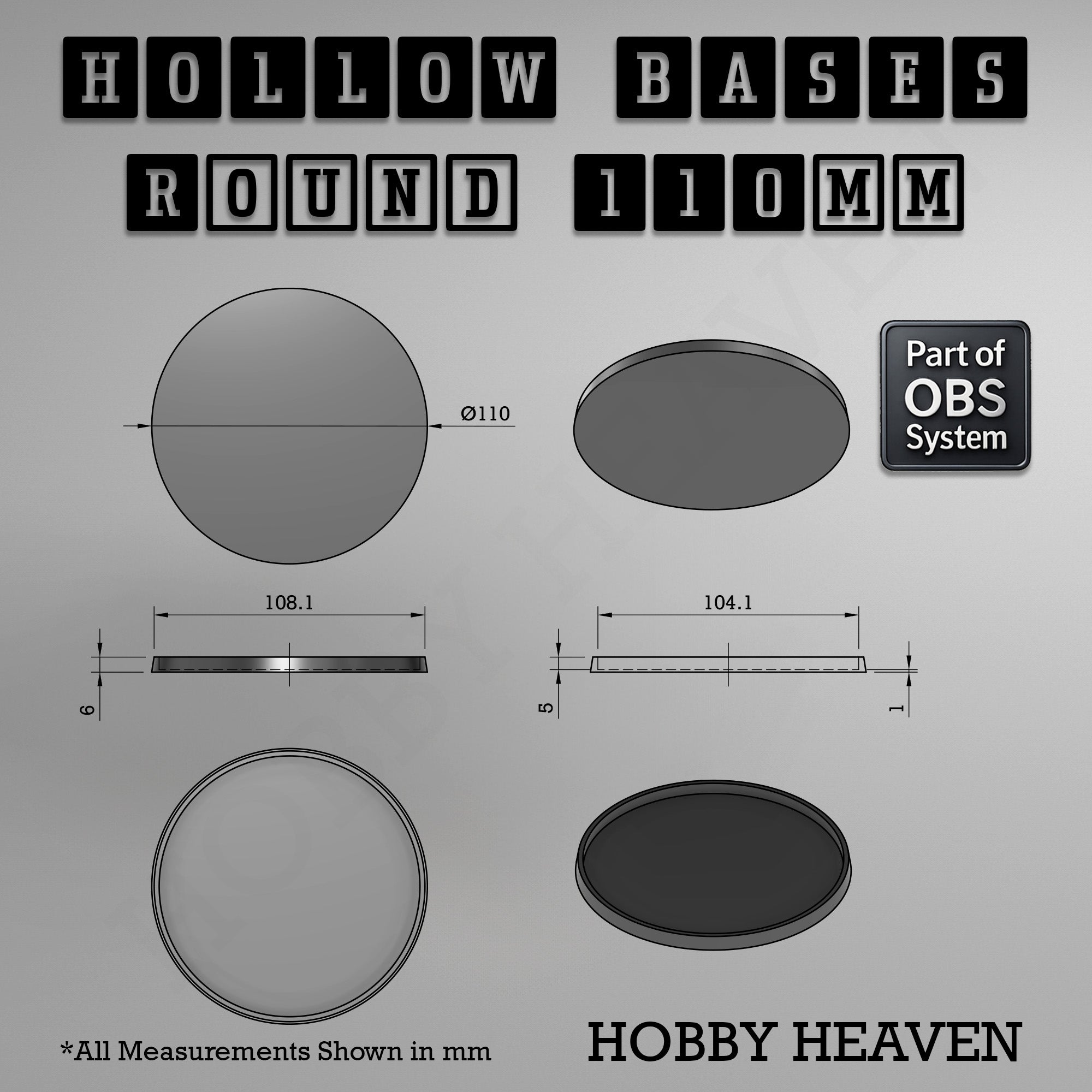 Hollow Bases Range  - Wargaming 3d Printed Bases (OBS System)