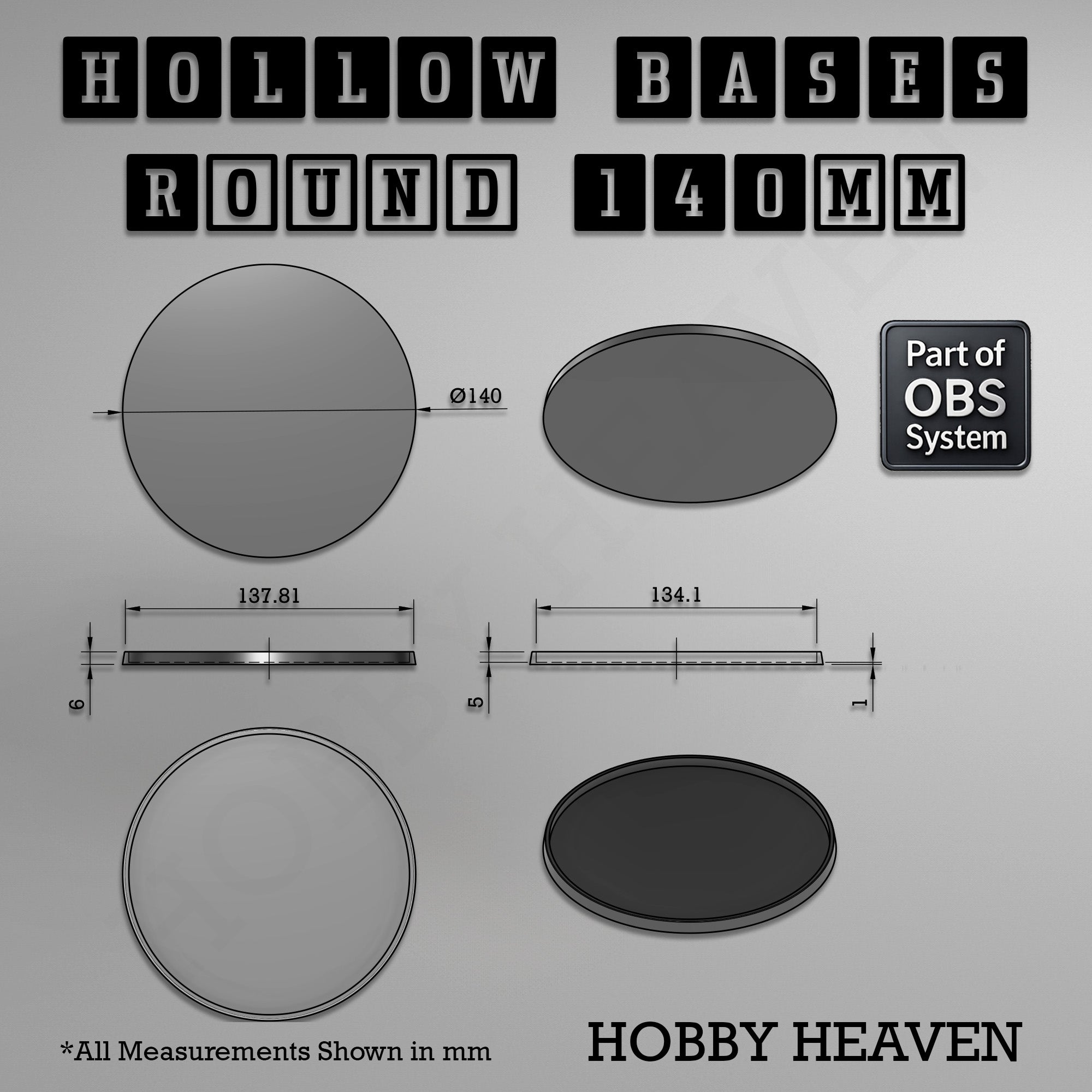 Hollow Bases Range  - Wargaming 3d Printed Bases (OBS System)