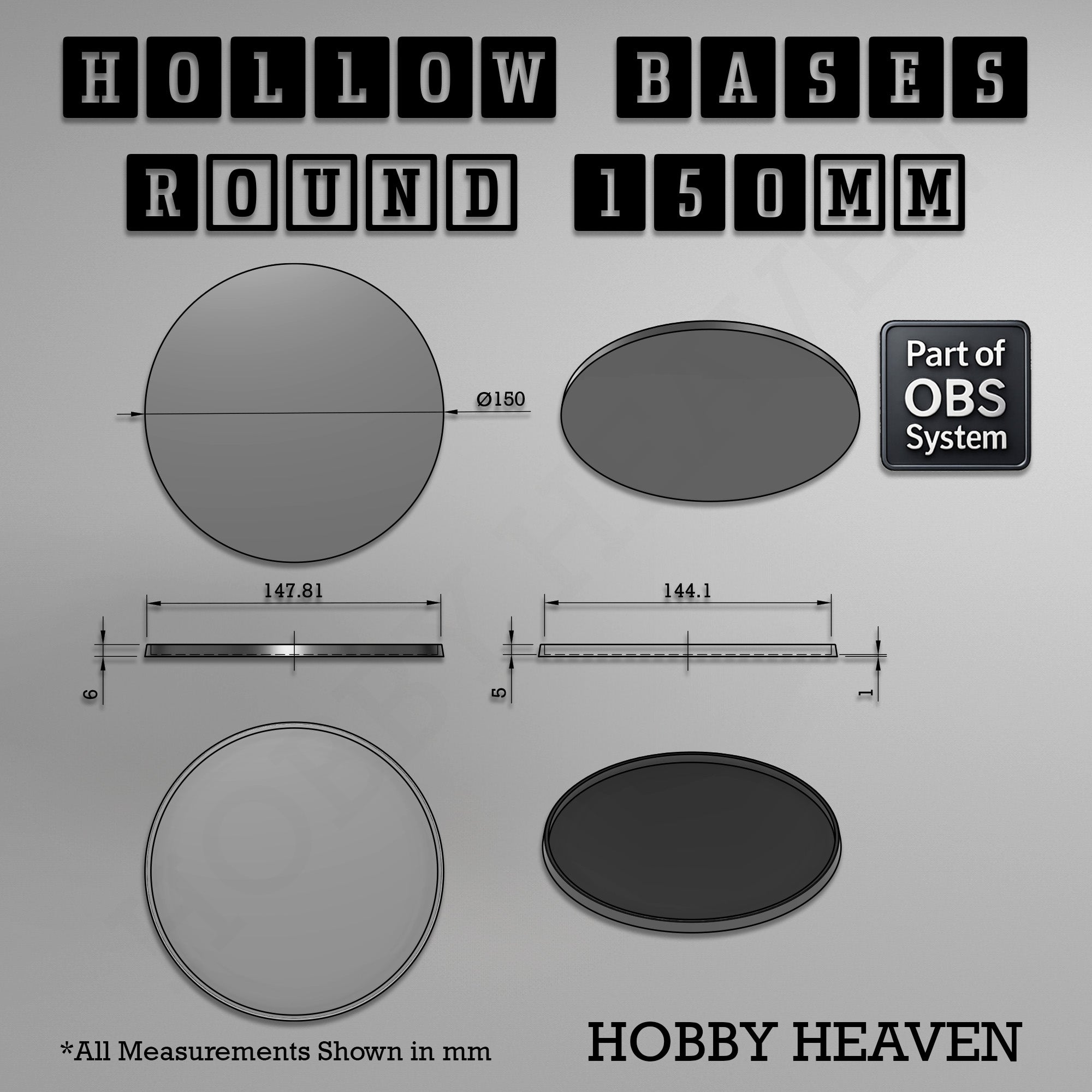 Hollow Bases Range  - Wargaming 3d Printed Bases (OBS System)