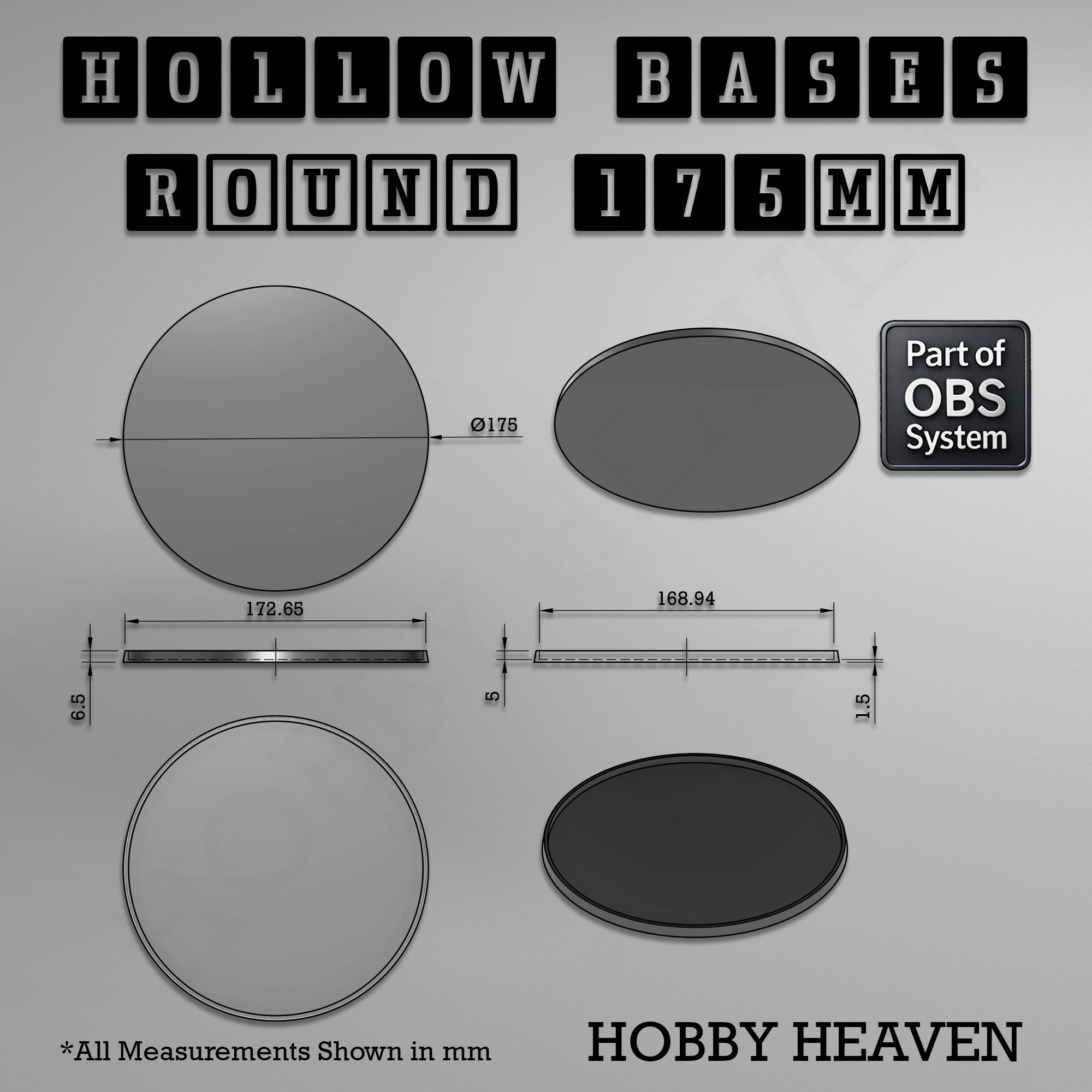 Hollow Bases Range  - Wargaming 3d Printed Bases (OBS System)