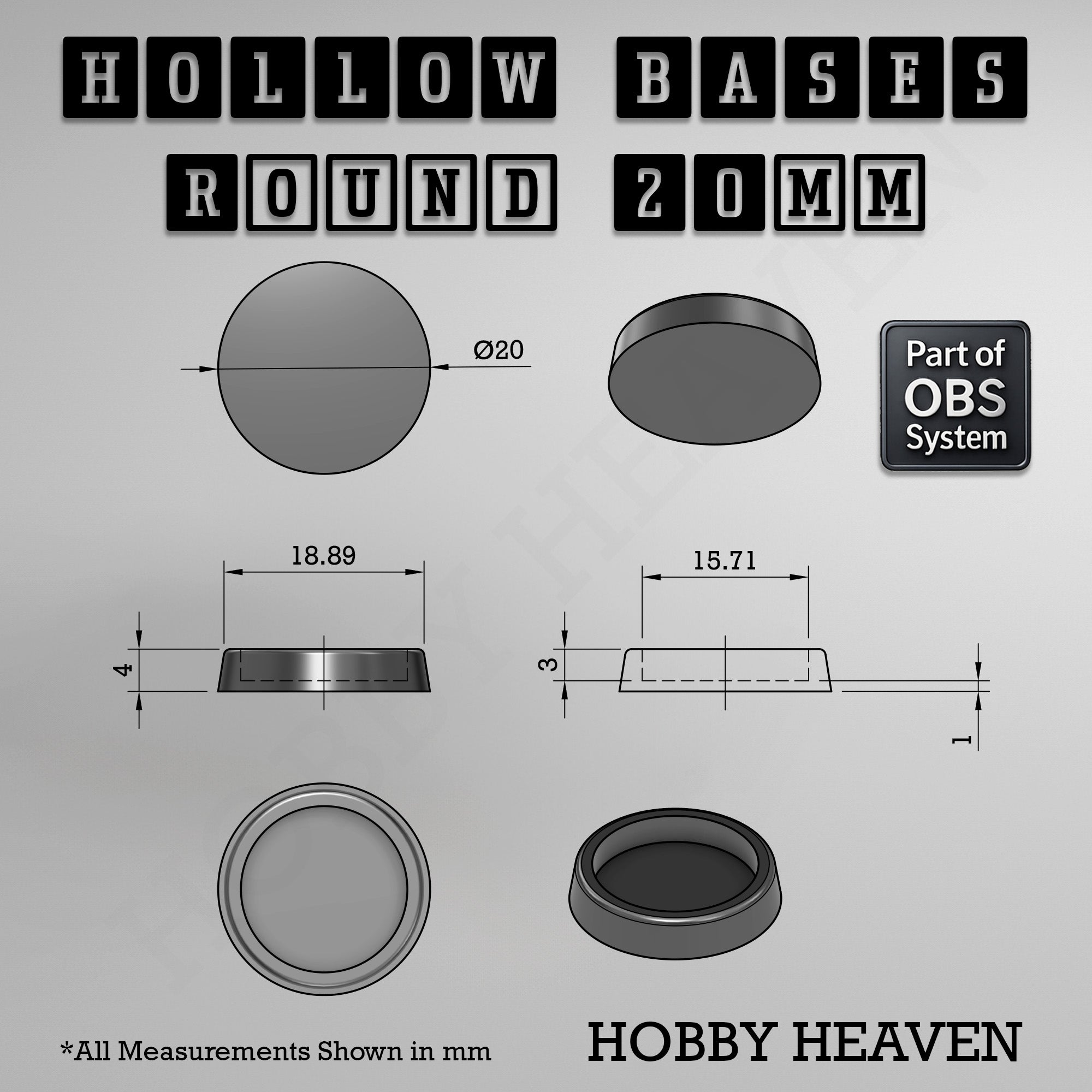 Hollow Bases Range  - Wargaming 3d Printed Bases (OBS System)