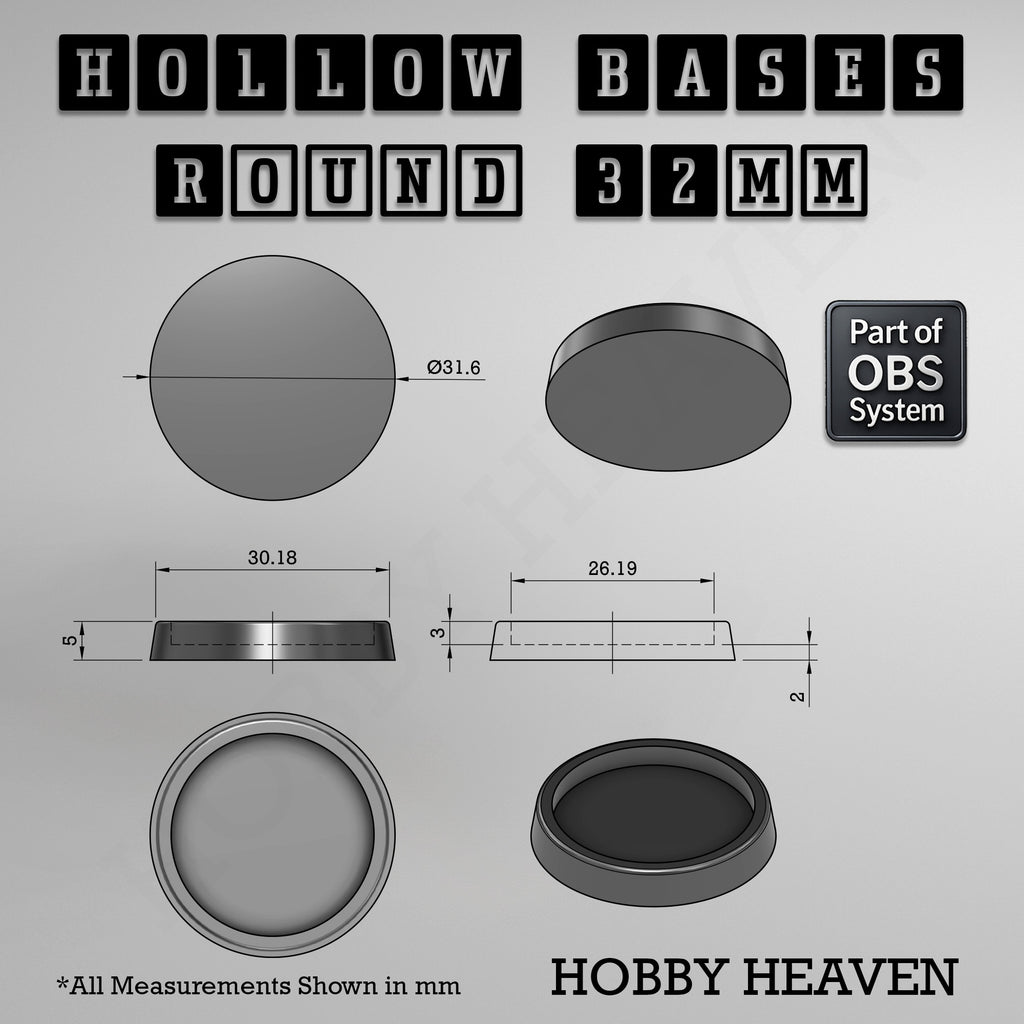 Hollow Bases Range  - Wargaming 3d Printed Bases (OBS System)