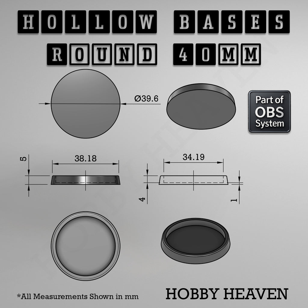 Hollow Bases Range  - Wargaming 3d Printed Bases (OBS System)