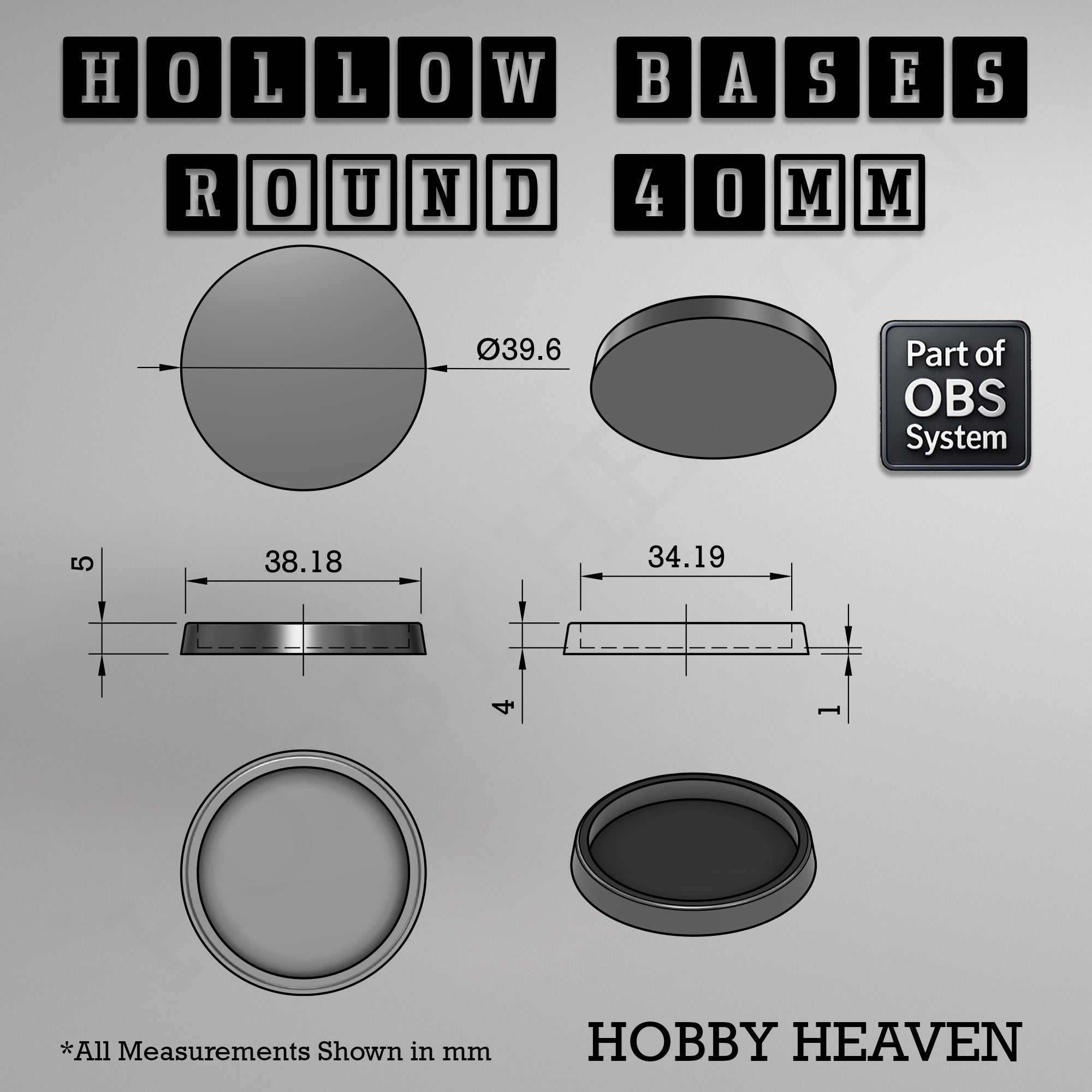 Hollow Bases Range  - Wargaming 3d Printed Bases (OBS System)