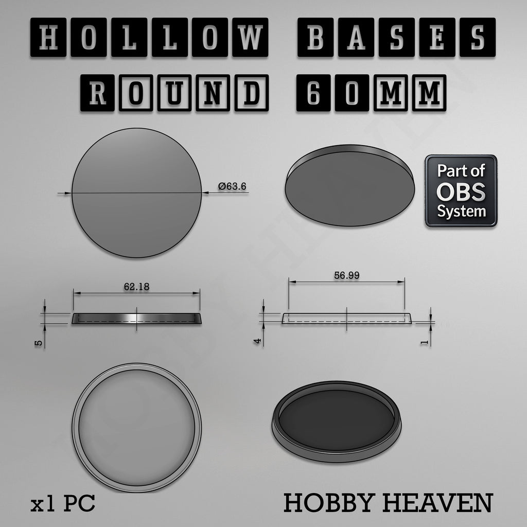 Hollow Bases Range  - Wargaming 3d Printed Bases (OBS System)