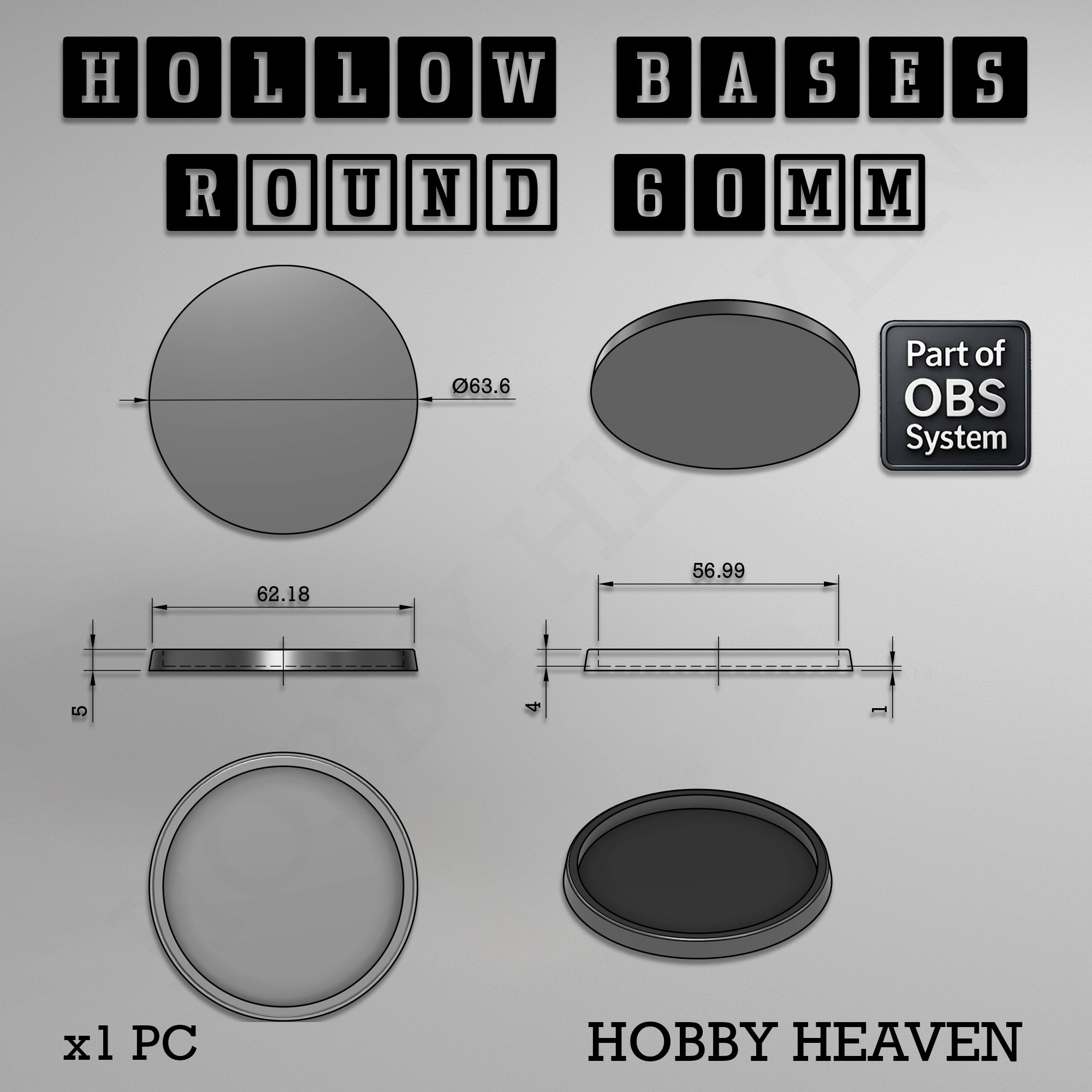 Hollow Bases Range  - Wargaming 3d Printed Bases (OBS System)