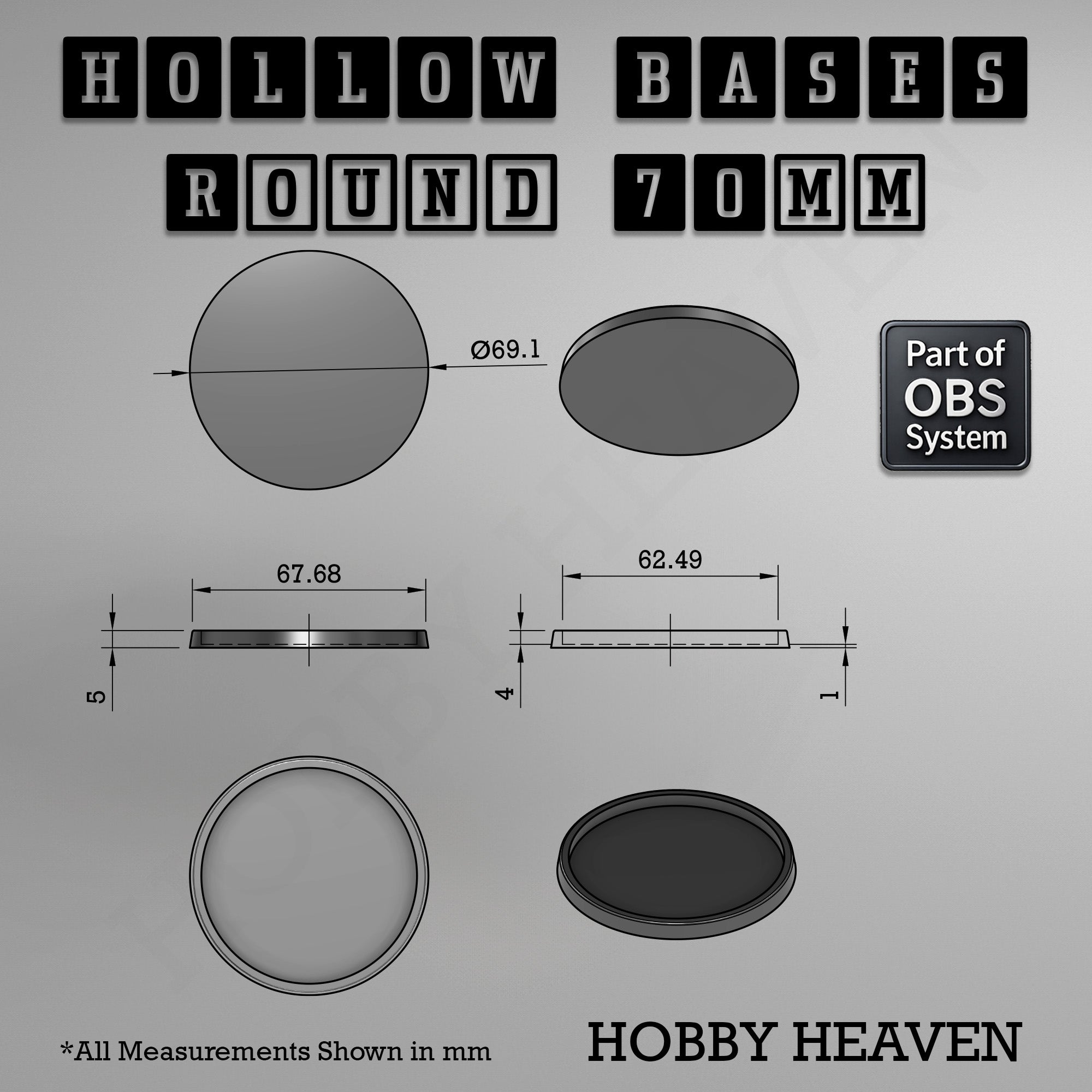 Hollow Bases Range  - Wargaming 3d Printed Bases (OBS System)
