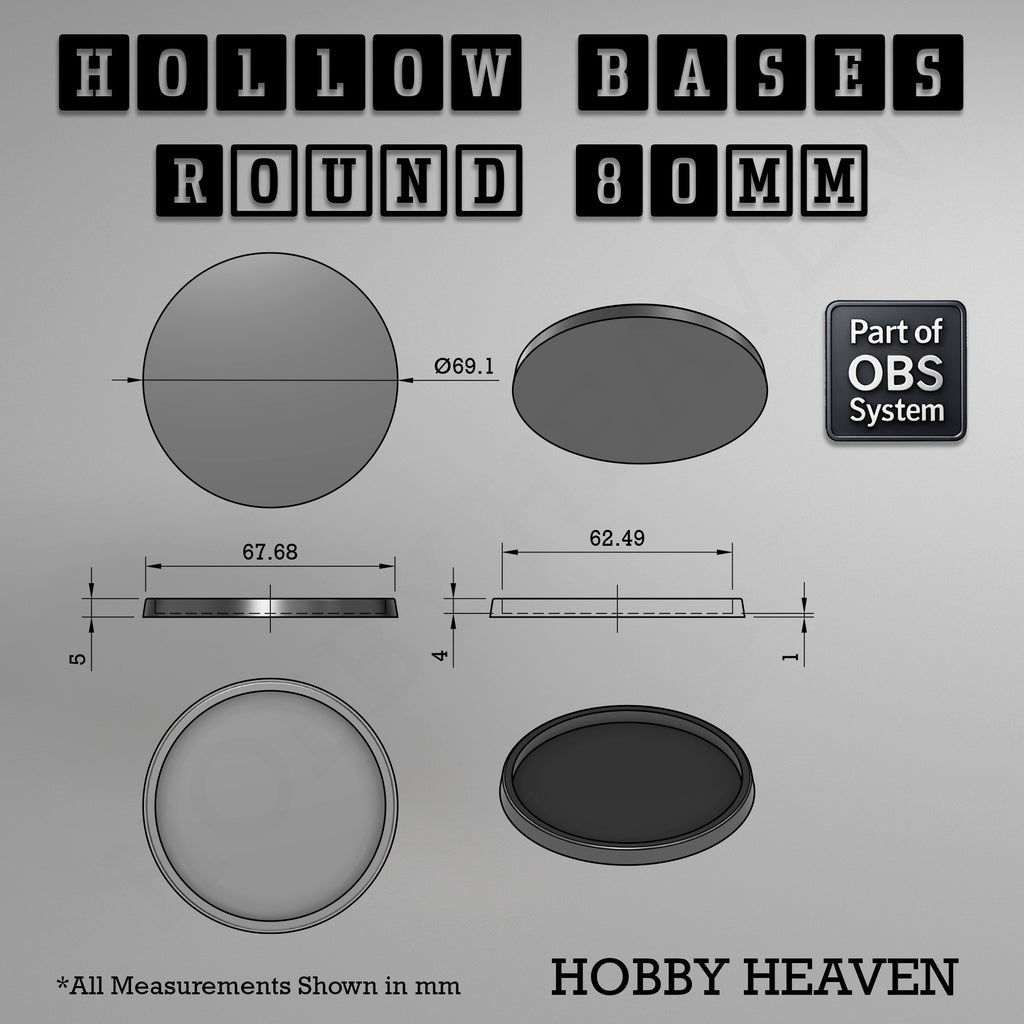 Hollow Bases Range  - Wargaming 3d Printed Bases (OBS System)